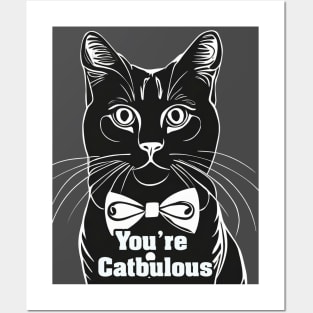 You’re Catbulous - Elegant Cat in Black and White with a Tie Posters and Art